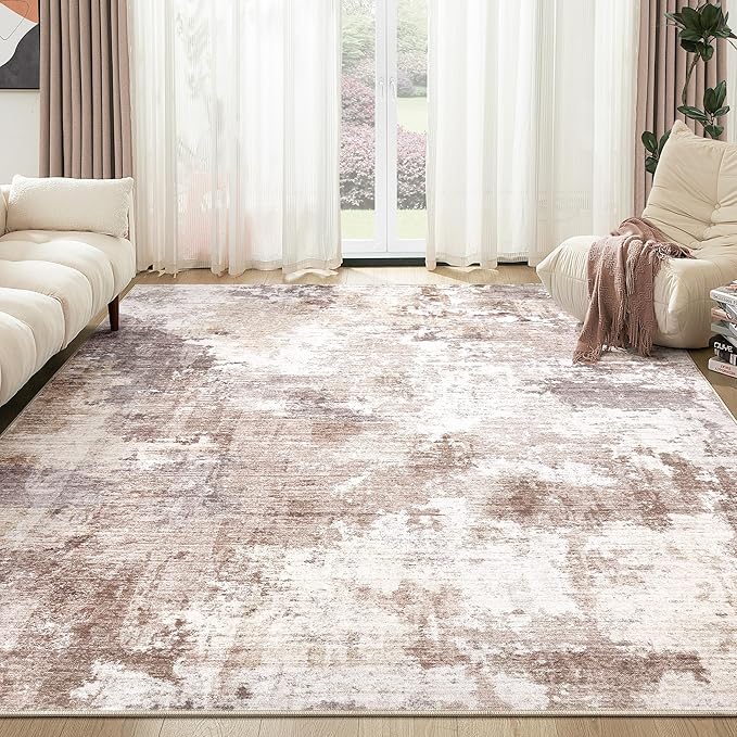 Washable Rug 5x7 Area Rugs for Living Room: Modern Abstract Neutral Soft Rug for Bedroom Dining Room Under Kitchen Table Home Office Decor - Brown