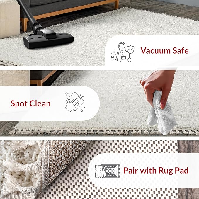 nuLOOM Neva Solid 2x12 Runner Shag Rug for Living Room Bedroom Dining Room Nursery Entryway Hallway, Ivory