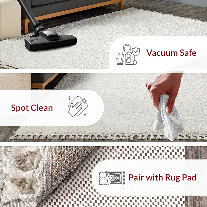 nuLOOM Neva Modern Tasseled Shag Area Rug, 6' 7" x 9', Ivory