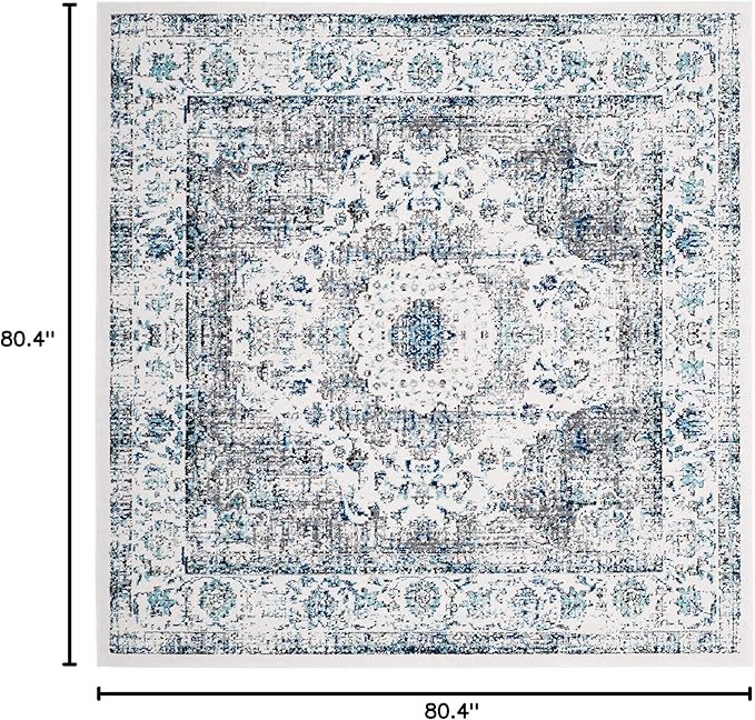 SAFAVIEH Evoke Collection Area Rug - 6'7" Square, Ivory & Grey, Shabby Chic Oriental Medallion Design, Non-Shedding & Easy Care, Ideal for High Traffic Areas in Living Room, Bedroom (EVK220D)