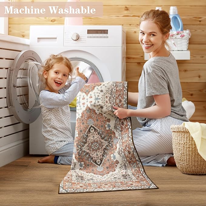 Noahas Front Door Mat Indoor Outdoor Entrance,2x3 Small Orange Area Rugs Vintage Machine Washable Rugs Non-Slip Low Pile Carpets for Entryway Porch Bathroom Kitchen Bedroom Laundry Room Home Decor