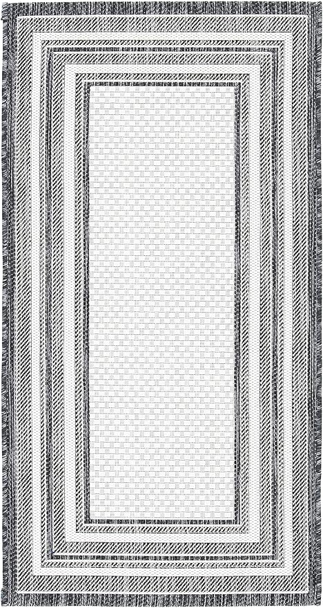 SAFAVIEH Courtyard Collection 2'7" x 5' Ivory / Black CY8475 Indoor/ Outdoor Waterproof Easy Cleaning Patio Backyard Mudroom Area Rug