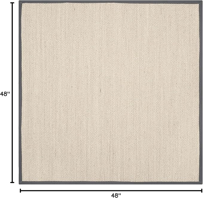 Safavieh Natural Fiber Collection 4' Square Marble/Dark Grey NF143D Border Sisal Area Rug