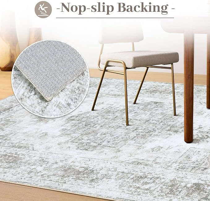 Vintage Medallion Distressed Throw Rug, 3x5, Taupe - Machine Washable, Non-Slip, Soft Low Pile for Bedroom, Bathroom, Kitchen, Entryway & Hallway