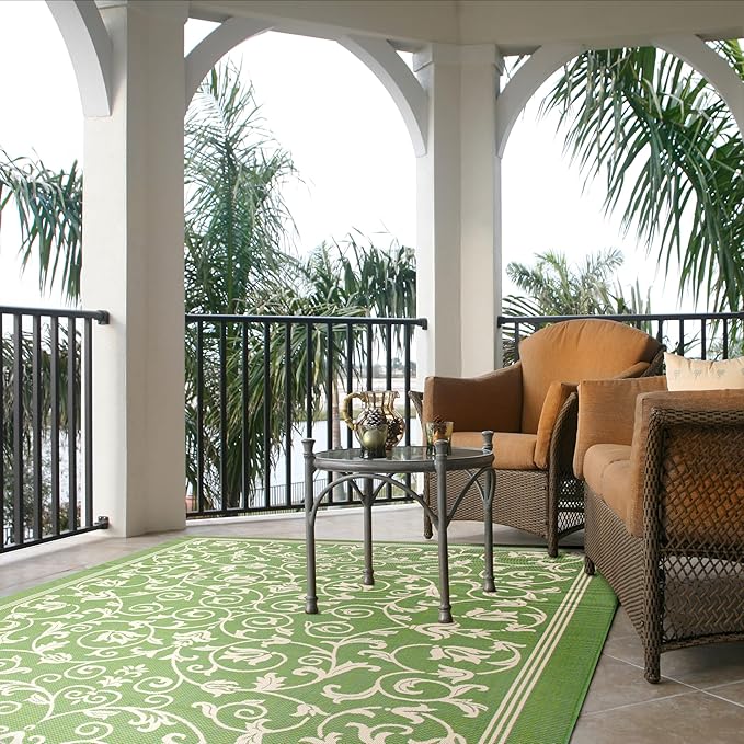 SAFAVIEH Courtyard Collection 8' x 11' Olive / Natural CY2098 Scroll Indoor/ Outdoor Waterproof Easy-Cleaning Patio Backyard Mudroom Area-Rug