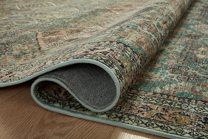 Loloi Magnolia Home by Joanna Gaines Sinclair Collection SIN-03 Turquoise/Multi 5'-0" x 7'-0", .25" Pile Height, Machine Washable, Area Rug