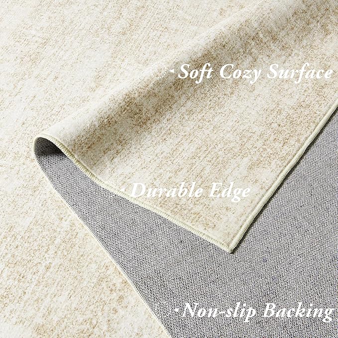 Small Bathroom Rugs,Washable Non Slip Neutral Boho Abstract Modern Farmhouse Area Rugs for Bedroom,3x5,Tan Beige