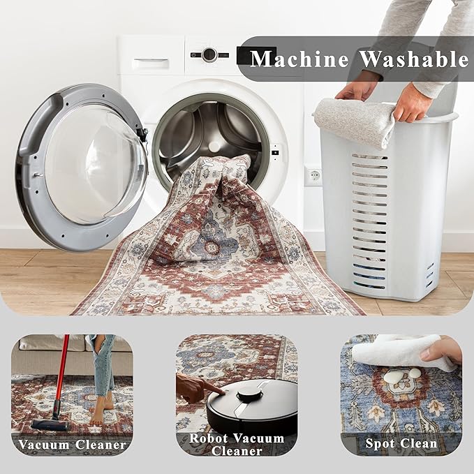 Washable Kitchen Runner Rug 3x12: Rus for Hallway Non Slip Water Resistant Light Weight Carpet for Bathroom Living Room - Long Ultra Soft Runners - Bedroom Floor Decor for Home (3x12,Brick)