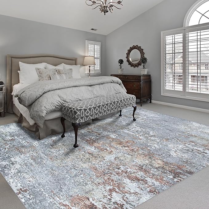 10x14 Area Rugs for Living Room: Large Machine Washable Area Rug with Non Slip Backing Non Shedding Abstract Stain Resistant Carpet for Bedroom Dining Room Nursery Home Office - Gray