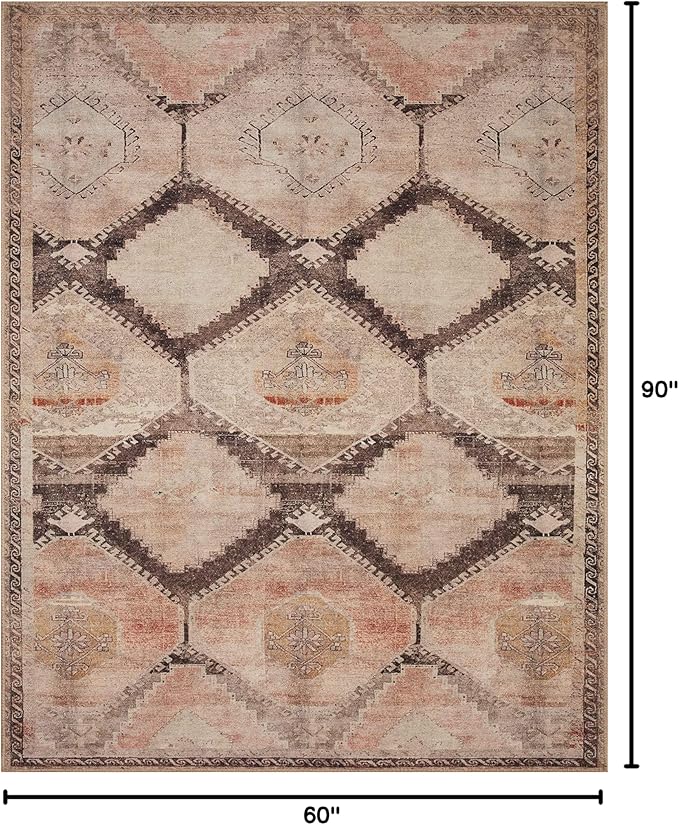 Loloi II Wynter Collection WYN-08 Graphite/Blush 5'-0" x 7'-6", .13" Thick, Area Rug, Soft, Durable, Printed, Vintage Inspired, Low Pile, Non-Shedding, Easy Clean, Living Room Rug