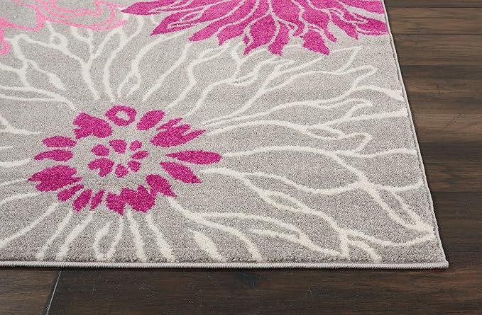 Nourison Passion Grey 8' x 10' Area Rug, Floral, Farmhouse, Easy Cleaning, Non Shedding, Bed Room, Living Room, Dining Room, Kitchen