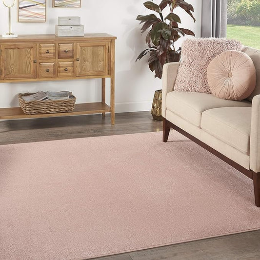 Nourison Essentials Indoor/Outdoor Pink 7' x Square Area Rug, Easy Cleaning, Non Shedding, Bed Room, Living Room, Dining Room, Backyard, Deck, Patio (7 Square)