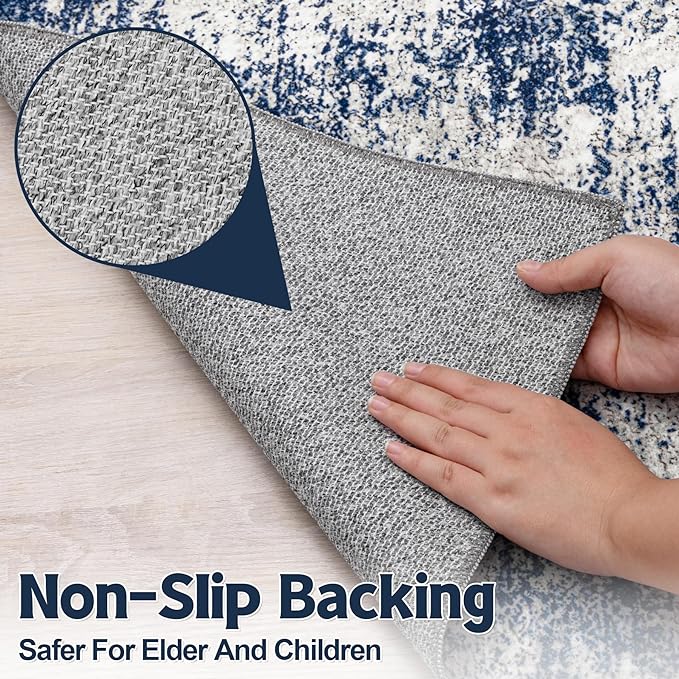 Washable Rug 6x9 Area Rugs: Soft Large Living Room Rug with Anti-Slip Backing Non-Shedding Stain-Resistant Modern Abstract Carpet for Bedroom Dining Room Nursery Home Office-Gray/Blue