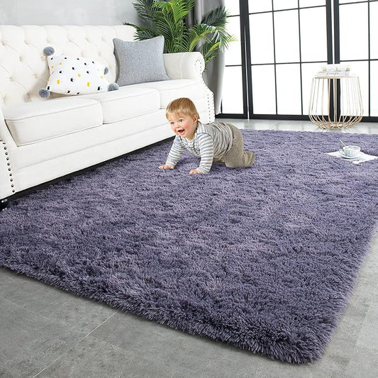TWINNIS Super Soft Shaggy Rugs Fluffy Carpets 3x5 Feet, Indoor Modern Plush Area Rugs for Living Room Bedroom Kids Room Nursery Home Decor, Upgrade Anti-Skid Rectangular Fuzzy Rug, Grey Purple