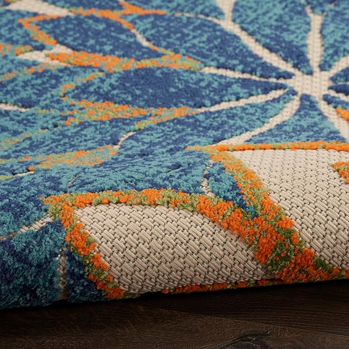 Nourison Aloha Indoor/Outdoor Blue Green 2'3" x 8' Area Rug, Easy Cleaning, Non Shedding, Bed Room, Living Room, Dining Room, Backyard, Deck, Patio (2x8)