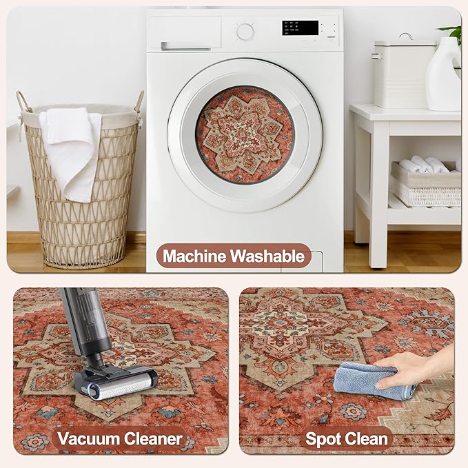 4x6 Area Rug for Living Room, Washable Vintage Rug Indoor, Distressed Carpet for Bedroom, Non Slip Dining Room Rug, Soft Low Pile Rugs Foldable Floor Rug for Dorm Bedside Bathroom