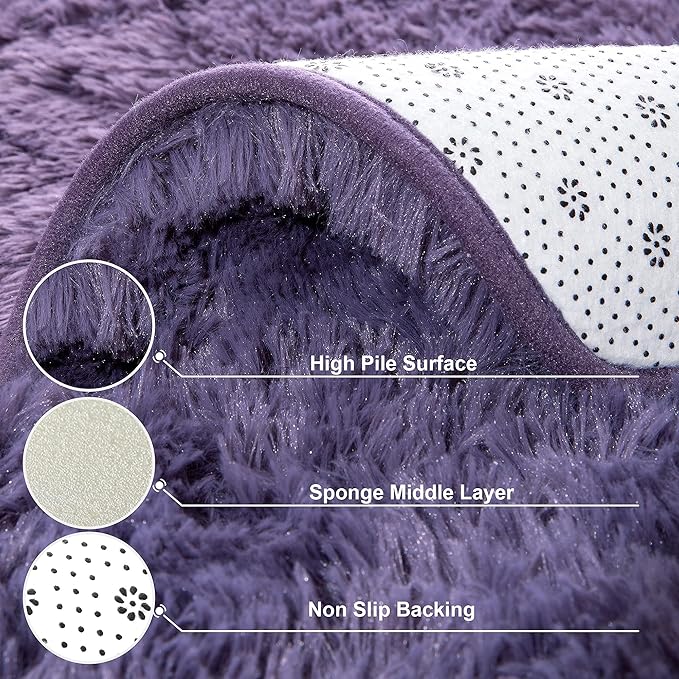 Foxmas Soft Fluffy Area Rugs for Bedroom Kids Room Plush Shaggy Nursery Rug Furry Throw Carpets for Boys Girls, College Dorm Fuzzy Rugs Living Room Home Decorate Rug, 3ft x 5ft, Grey Purple