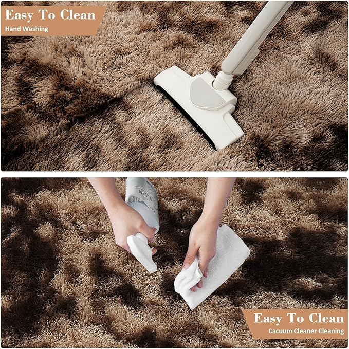 Fluffy Rug Shaggy Area Rug, Mottling Brown 4x6 Area Rugs for Bedroom, Small Bedside Rug, Soft Fluffy Shaggy Entryway Throw Rugs for Living Room Bedroom Kids Room Home Decor