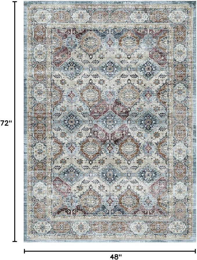 Washable Rugs 4x6 Distressed Vintage Boho Rug, Ultra-Thin Vintage Throw Rugs Washable for Nursewry Room Entryway Office Campe
