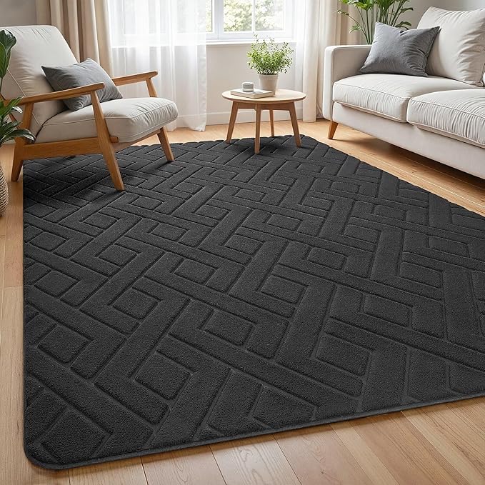 Ultra Soft Dark Grey Area Rug for Living Room, 6x9 Modern Geometric Shag Rugs with Nonslip Backing for Bedroom, Washable Fuzzy Carpet for Cozy Kids Room Nursery