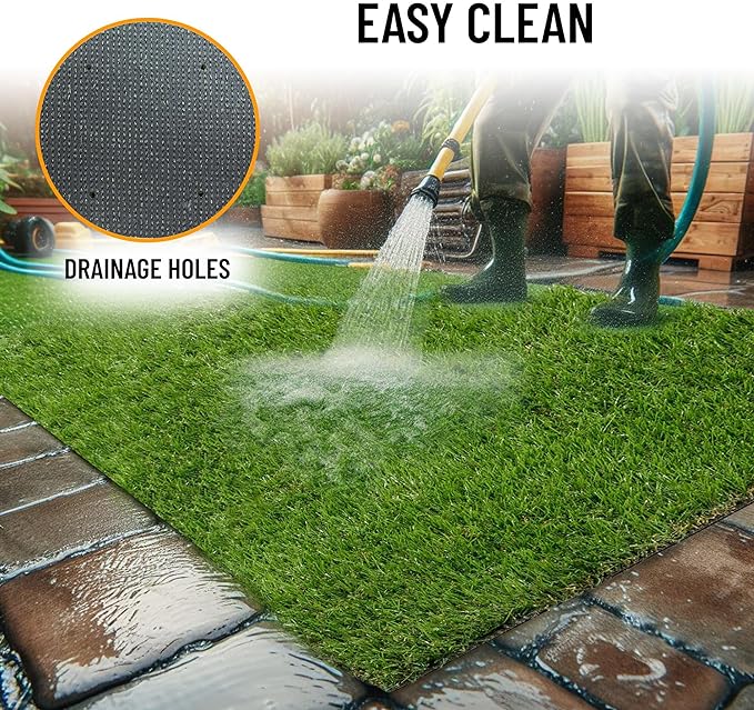 Sweet Home Stores Lifelike Artificial Grass Runner Rug 3x16 Indoor/Outdoor with Drainage Holes, Customizable Thick High Pile for Backyards, Patio, Bedroom Rug, 2'7" x 16'