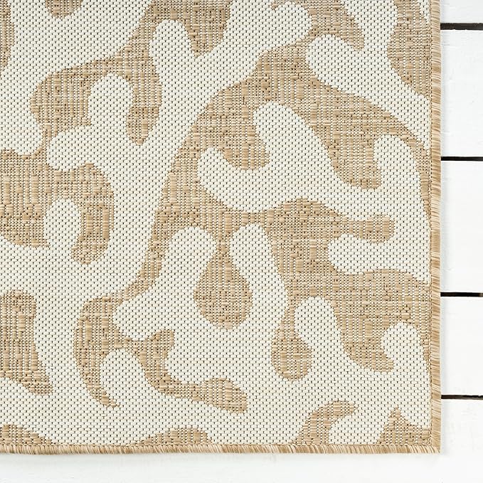 LR Home 7 x 9 Indoor/Outdoor Area Rug for Home Decor | Floral Carpet Suitable for Living Room, Bedroom, Playroom, Patio, Garden | Nautical Farmhouse Rug | Ivory/Beige