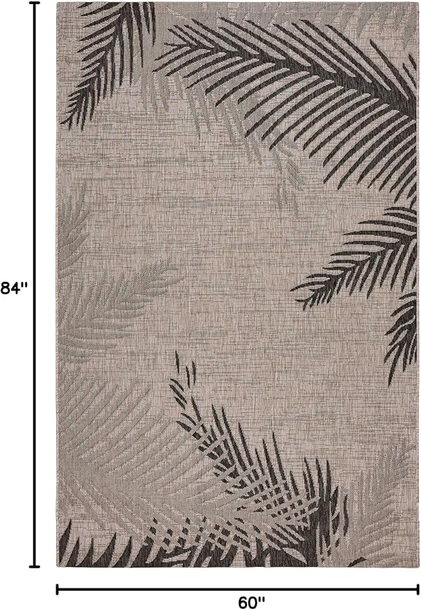 LR Home Captiva Shaded Palms Indoor/Outdoor Area Rug, 5' x 7', Beige/Black