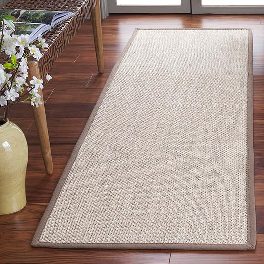 SAFAVIEH Natural Fiber Collection Runner Rug - 2'6" x 10', Marble & Khaki, Border Sisal Design, Easy Care, Ideal for High Traffic Areas in Living Room, Bedroom (NF143E)