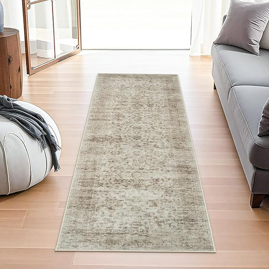 Living Room 2x5 Runner Rug - Boho Rugs for Living Room Stain Resistant Carpet Vintage Tribal Rugs for Bedroom Kitchen Bathroom with Non Slip Backing Home Decor Floor Decoration Mat 2x5 Beige/Brown