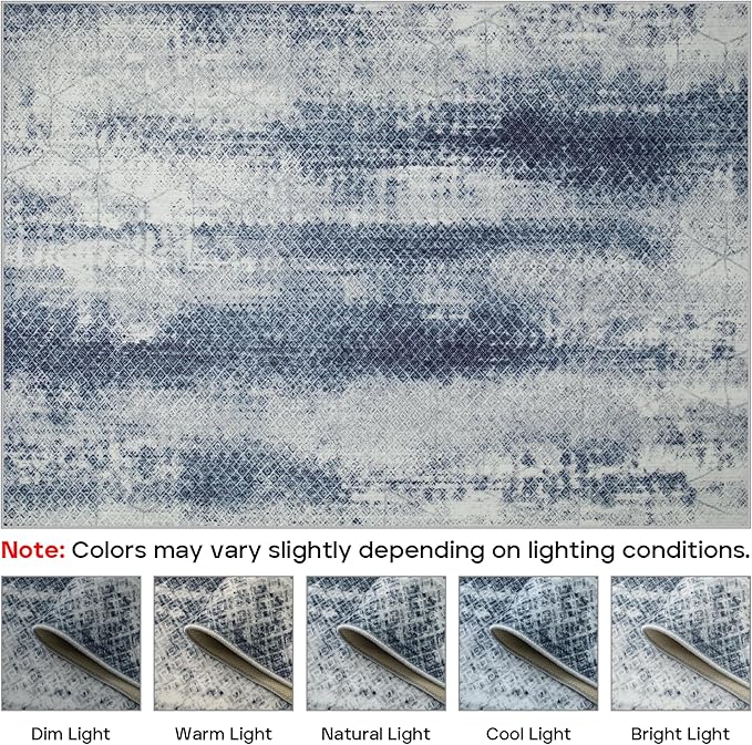 2x3 Area Rug for Living Room: Washable Rug Non-Slip Modern Abstract Living Room Rug Soft Thin Carpets Indoor Floor Non-shedding Carpet for Bedroom Dining Farmhouse Home Office (White/Dark Blue, 2'x3')