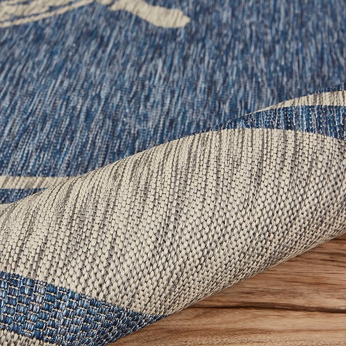 LR Home 5 x 7 Indoor/Outdoor Area Rug for Home Decor | Nautical Anchor carpet for living room, bedroom, playroom, patio, garden | Modern farmhouse rug | Denim Blue/Gray