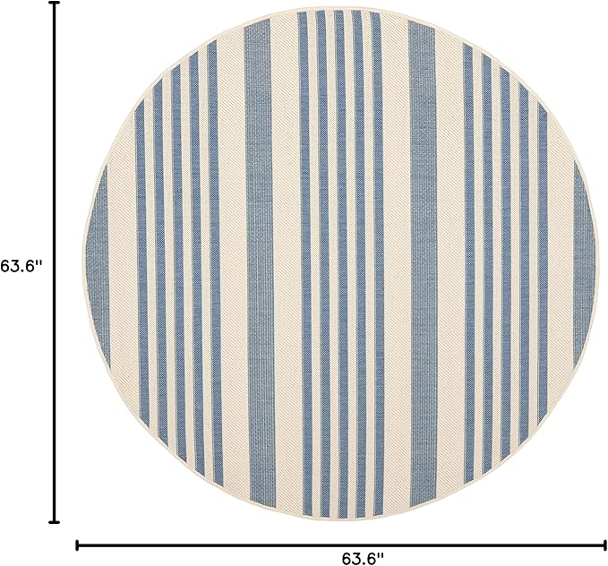 SAFAVIEH Courtyard Collection 5'3" Round Beige/Blue CY6062 Stripe Indoor/ Outdoor--Waterproof Easy--Cleaning Patio Backyard Mudroom Area--Rug