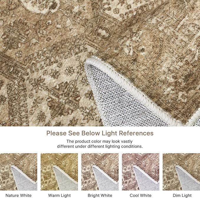 Bavni Clearance 2x3 Rugs for Entryway Indoor, Machine Washable Area Rug Non Slip, Vintage Distressed Throw Rugs, Ultra-Thin Small Entry Carpet, Low Pile Door Mat for Entrance, Bedroom, Bathroom, Brown