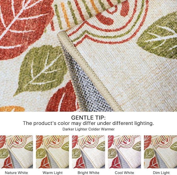 Bavni 5x7 Area Rugs, Floral Machine Washable Rug Non Slip, Modern Printed Thin Living Room Rugs, Stain Resistant Rugs for Bedroom, Dining Room, Beige Red