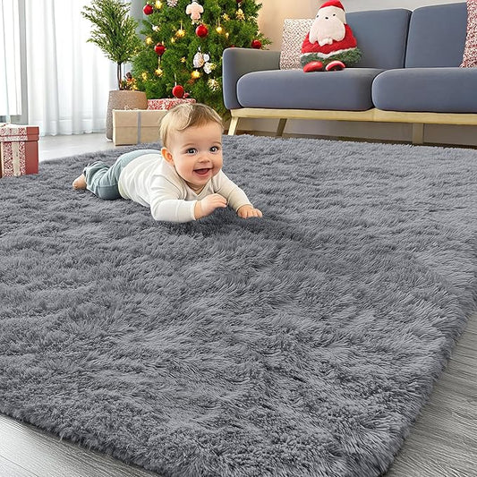 OLANLY Area Rugs for Living Room Bedroom, Machine Washable 4x5.9 Feet Soft Fluffy Shaggy Bedside Rug, Indoor Floor Carpet for Kids Girls Boys, Dorms, Nursery Rooms, Home Decor Aesthetic, Light Grey