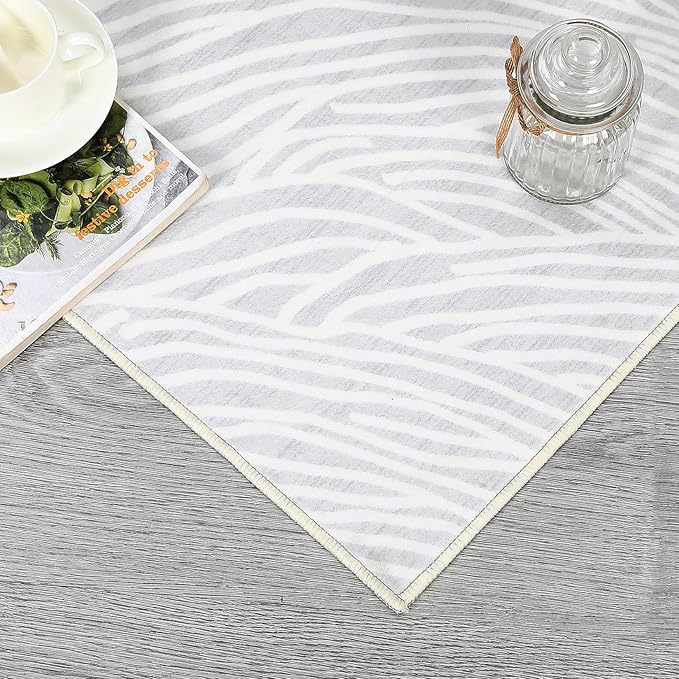 Modern Abstract Entryway Rug 2x6 - Grey/White Washable Soft Faux Wool Contemporary Lines Non-Slip Low Pile Indoor Runner