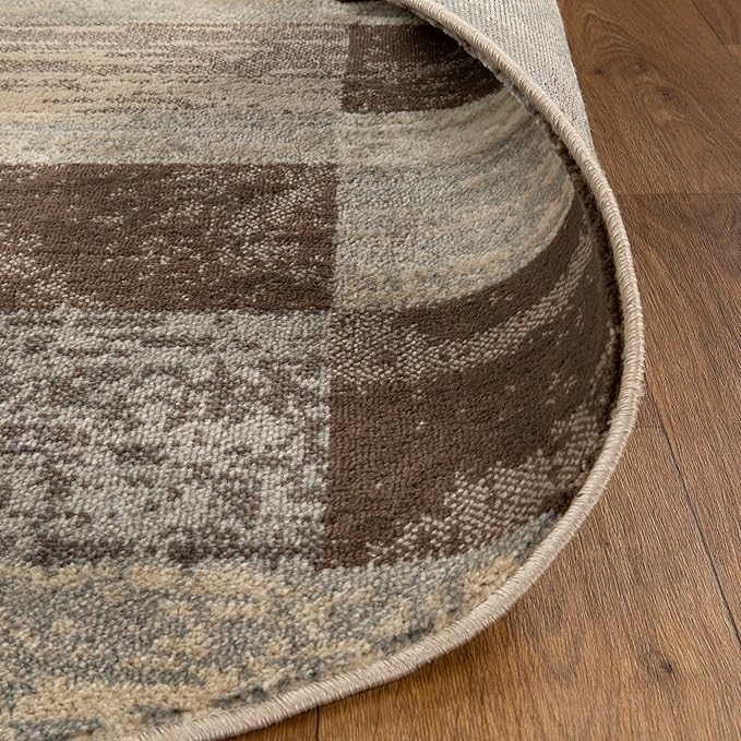 SUPERIOR Indoor Area Rug, Jute Backed, Modern Geometric Patchwork Floor Decor for Bedroom, Office, Living Room, Entryway, Hardwood Floors, Rockwood Collection, 5' Round, Slate