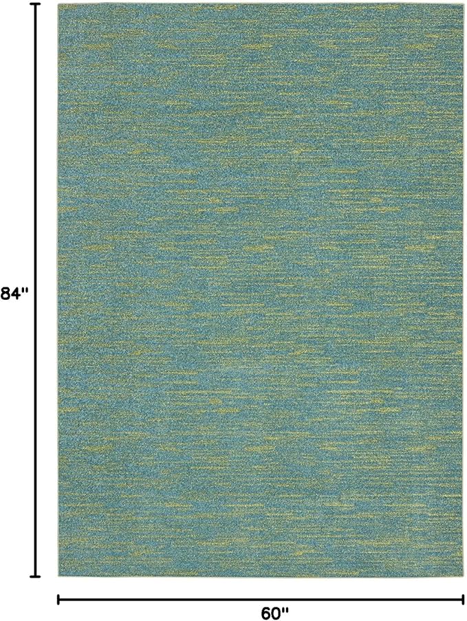Nourison Essentials Indoor/Outdoor Blue Green 5' x 7' Area Rug, Easy Cleaning, Non Shedding, Bed Room, Living Room, Dining Room, Backyard, Deck, Patio (5x7)