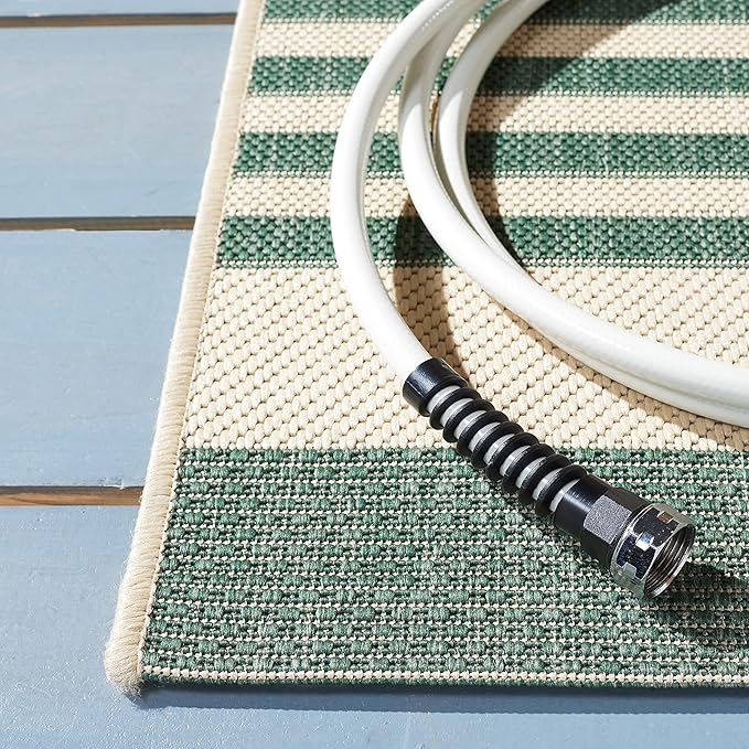 SAFAVIEH Courtyard Collection Area Rug - 6'7" Square, Beige & Dark Green, Stripe Design, Non-Shedding & Easy Care, Indoor/Outdoor & Washable-Ideal for Patio, Backyard, Mudroom (CY6062-322)