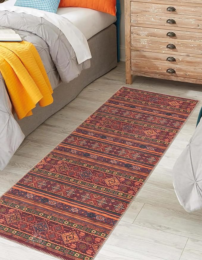 Keen Home Design Machine Washable Area Rugs with Non-Slip Backing, Ideal for Hallway, Living Room, Bedroom, Kitchen and Laundry Room, Vintage Moroccan and Low Pile Rug - (2'6'' x 12'), 233301