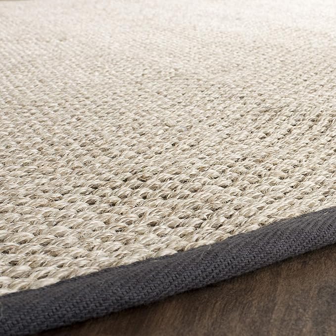 SAFAVIEH Natural Fiber Collection 8' Round Marble / Dark Grey NF143D Border Sisal Area Rug