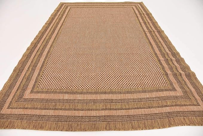 Unique Loom Outdoor Border Collection Area Rug - Multi Border (7' x 10' Rectangle, Light Brown/ Brown)