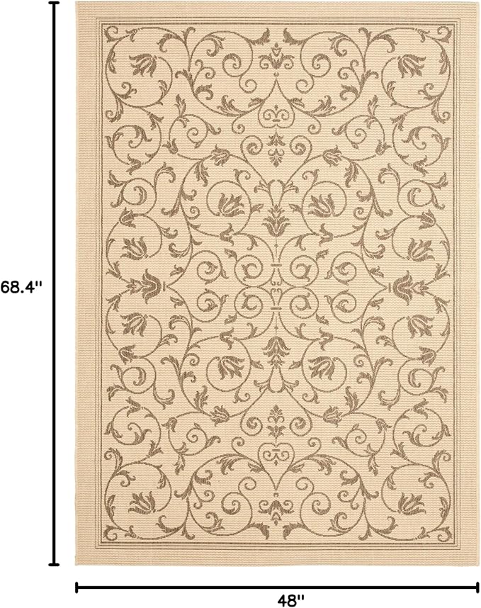 SAFAVIEH Courtyard Collection 4' x 5'7' Natural / Brown CY2098 Scroll Indoor/ Outdoor-- Patio Backyard Mudroom Accent--Rug
