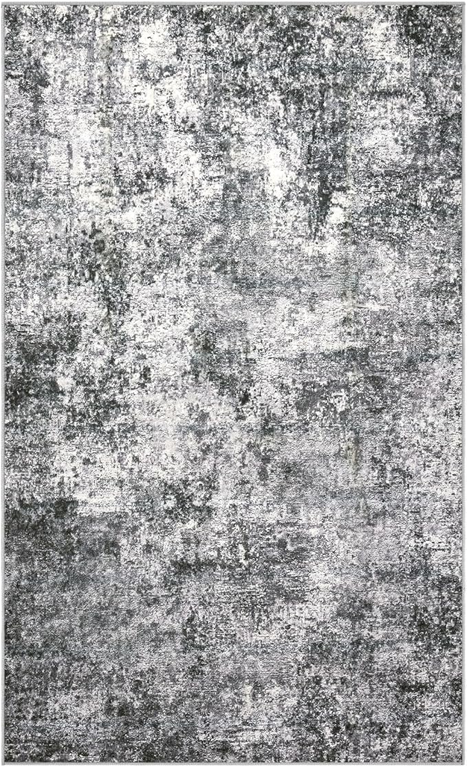 Washable Area Rug: 3x5 ft Abstract Small Rugs for Entryway Kitchen Living Room Bedroom - Non Slip Modern Neutral Carpet Indoor Front Door - Grey