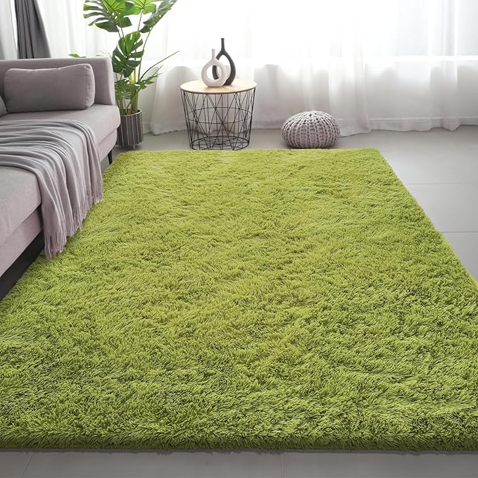 Shag Area Rugs for Bedroom Living Room,5X8 Ultra Soft Green Fluffy Area Rugs for Dorm, Indoor Carpet Nursery Rugs for Kids Girls Room Home Decor, Green