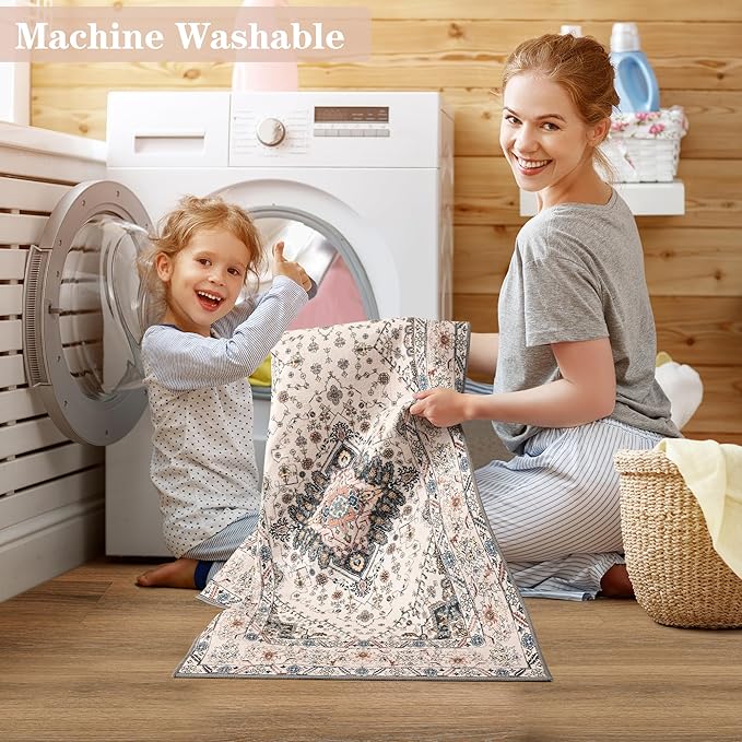 Noahas Front Door Mat Indoor Outdoor Entrance,2x3 Small Beige Area Rugs Vintage Machine Washable Rugs Non-Slip Low Pile Carpets for Entryway Porch Bathroom Kitchen Bedroom Laundry Room Home Decor