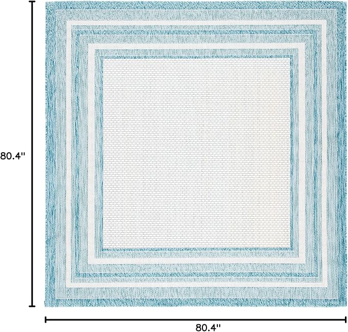 SAFAVIEH Courtyard Collection 6'7" Square Ivory / Aqua CY8475 Indoor-Outdoor Waterproof Easy-Cleaning Patio Backyard Mudroom Area-Rug