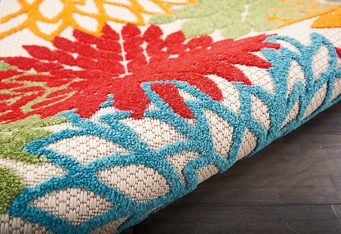 Nourison Aloha Indoor/Outdoor Green 2' x 6' Area Rug, Tropical, Botanical, Easy Cleaning, Non Shedding, Bed Room, Living Room, Dining Room, Deck, Backyard, Patio (2x6)