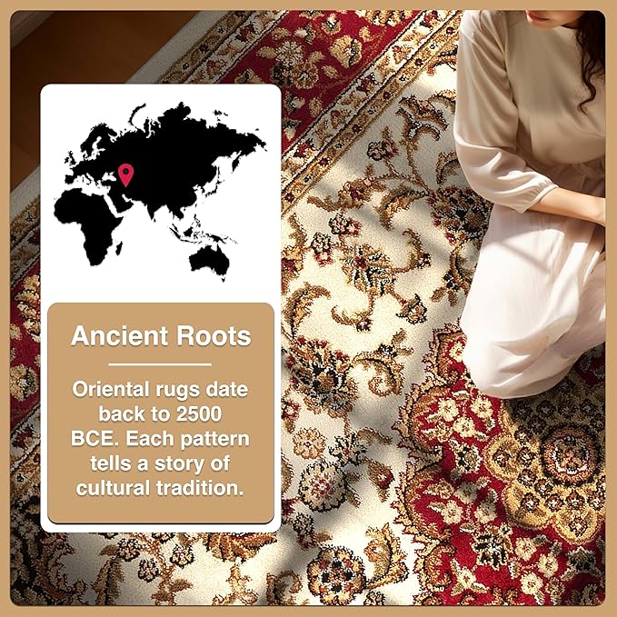 Well Woven Barclay Collection Medallion Kashan Ivory 4 ft Round Rug - for Entryways, Small Bedrooms, Living Rooms