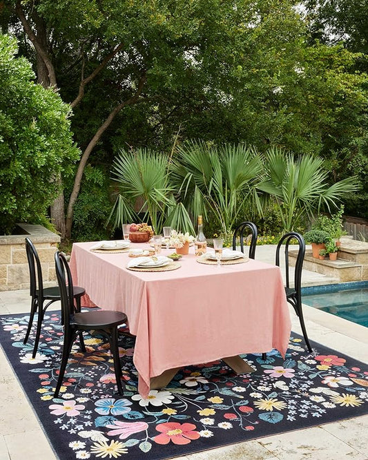 Loloi Rifle Paper Co. Perennial Collection Strawberry Fields PRN-02 Black/Navy 2'-5" x 5'-6" Indoor/Outdoor Accent Rug